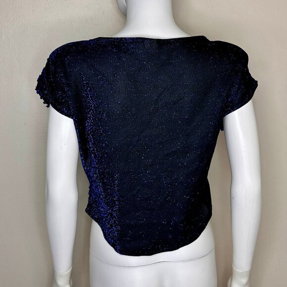 Vintage 1980s Blue Sequin Top, Rio Blouse Size S/M - Picture 4 of 6